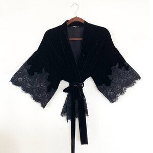Gold Hawk COCO Silk Velvet Lace Robe Jacket Kimono Black